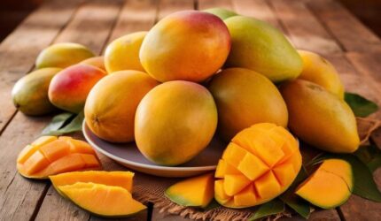 Mangga dengan irisan di atas meja