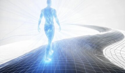 Manusia Wireframe Bersinar Berjalan