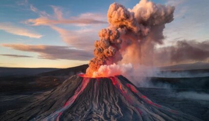 Pemandangan Udara Gunung Berapi Aktif Saat Erupsi