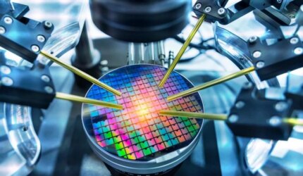 Pengujian Transistor Pelangi Wafer Semikonduktor