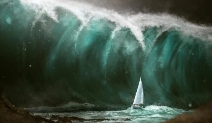 Perahu Layar Kecil Gelombang Tsunami